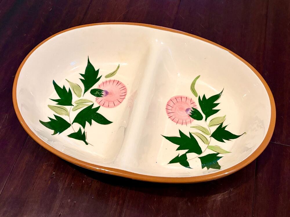 Stangl Pottery Divided Serving Bowl Thistle Pattern Trenton NJ Vintage